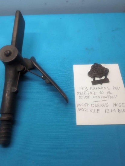 1913 firemans delegate pin brass fire nozzle