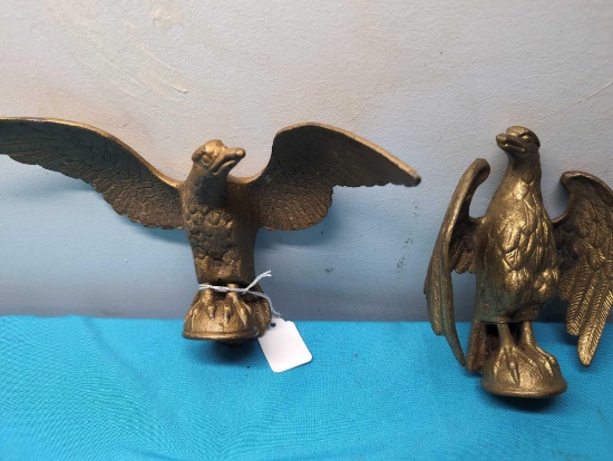2 vintage brass American flagpole eagles