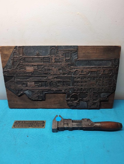 Printers cut of train RR wrench Brinks tag