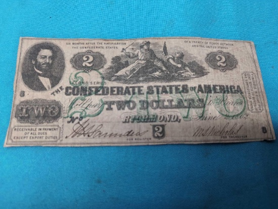 Confederate 2 dollar bill 1862