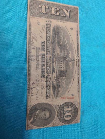 Confederate 10 dollar bill 1863