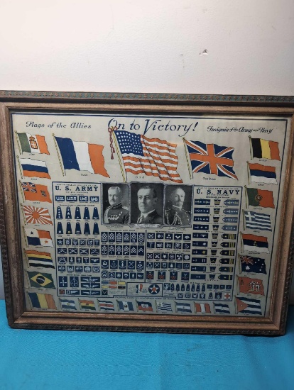 Framed WW I On to Victory patriotic print