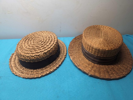 2 vintage Panama boaters hats