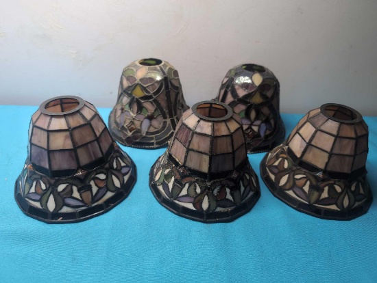 Five ornate stained glass lamp shades