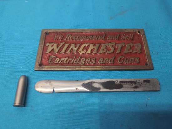 Winchester brass plaque cigar tool bullet