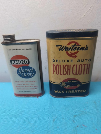 2 vintage tins Amoco spray Westerns cloth