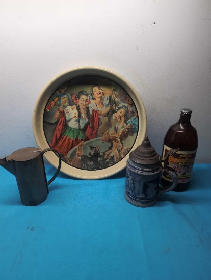 Breweriana tray Stein Tapster bottle