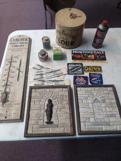 Old Advertising items thermometer plaques etc