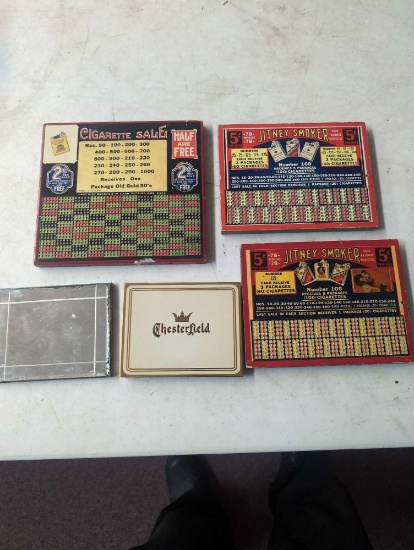 Antique cigarette punch boards tin and mirror