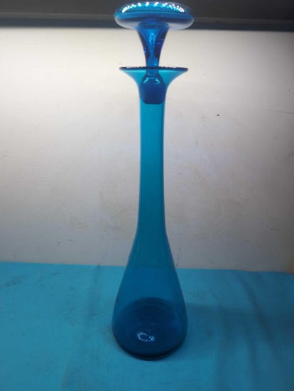 Blenko mid century blue glass decanter