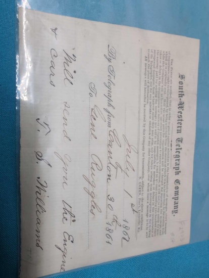 1862 Civil War Telegraph Gen Ruggles