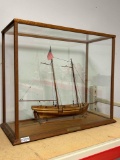 model pilot boat ship U.S. glass and wood display case