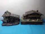two vintage wooden music boxes