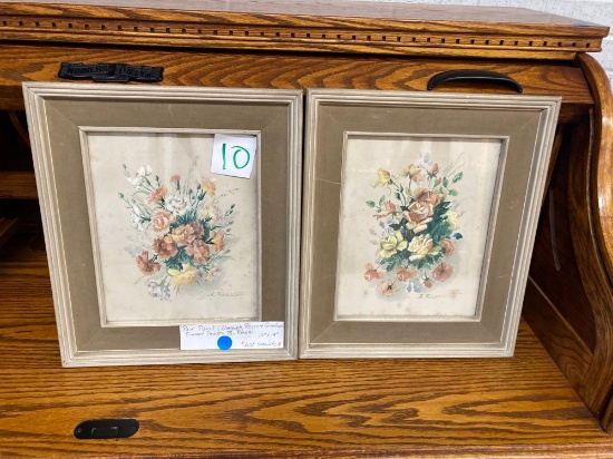 Pair of floral lithographs framed