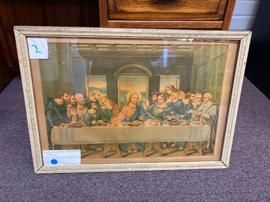 Antique Last Supper lithograph print 23 x 16 inches