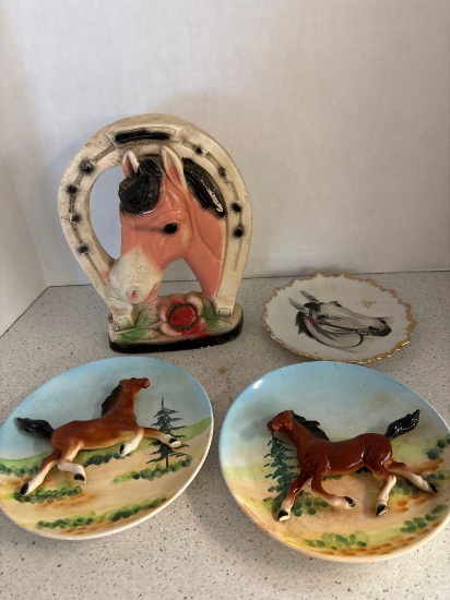 Porcelain Horse Plates Chalkware Horse