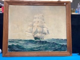 Oil on canvas ship picture