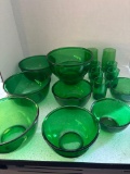 Green Glass 23 Piece Bowls Glasses Serving Set