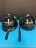 Two motorcycle helmets Monster Energy
