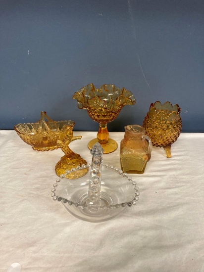 Fenton amber and clear glass vases baskets bird and crackle glass ...