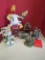 Vintage Looney Tunes musical rocking ranger in box, bugs Bunny, plush and elephant wax melter,