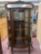 antique oak curved glass mirrored curio cabinet