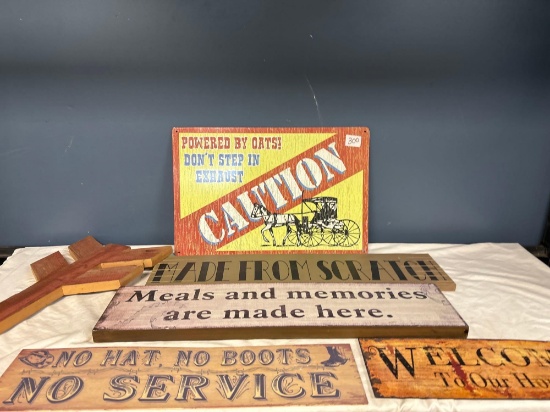 Wood and metal signs