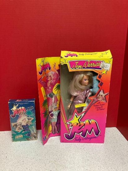 Vintage Jem doll in box plus VHS