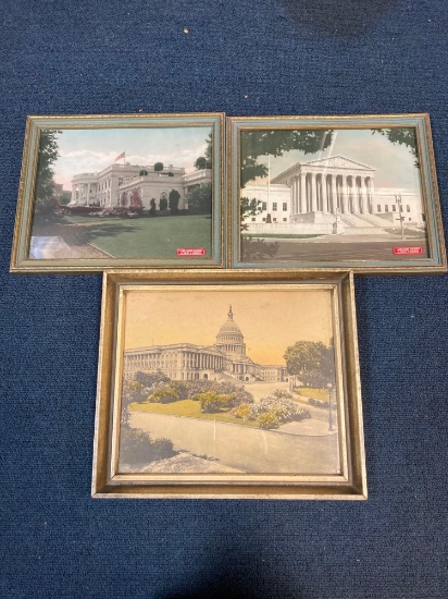 3 vintage color framed photos of The Supreme Court and The White House
