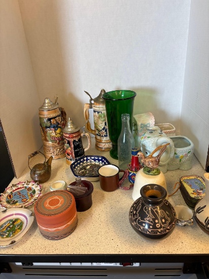 steins East Liverpool bottle leather wrapped bottles nursery planters porcelain etc.