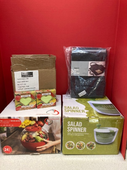 New Salad spinner mixing bowl apron box of vegan soap