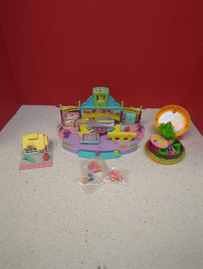Vintage Toys-- Bluebird Polly Pocket magic floor exercise gym, house, fairy wrinkles items, wee wild