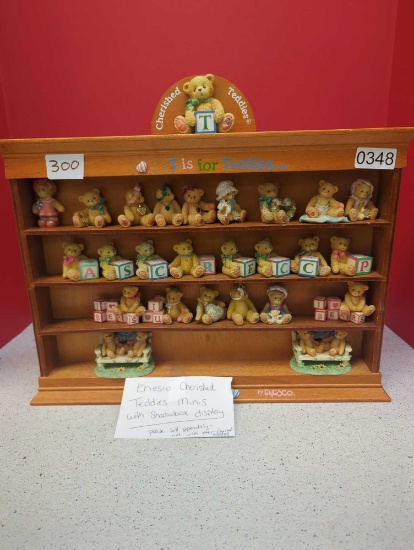 Enesco Cherished Teddies Minis with wooden shadowbox display