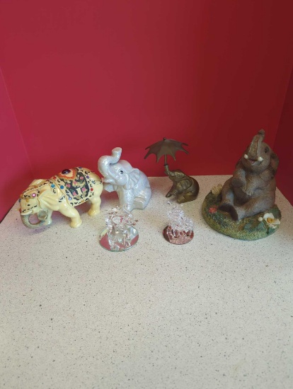 Elephants-- bookend, metal, glass, hand painted and decorated