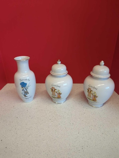 Vintage Holly Hobbie Canisters Ginger jars and vase