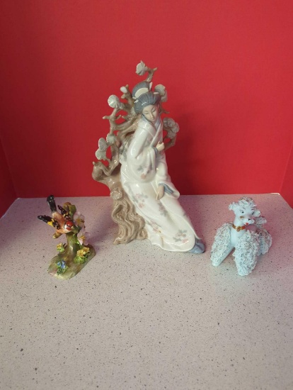 lladro geisha girl as is, crown Staffordshire bird, spaghetti poodle