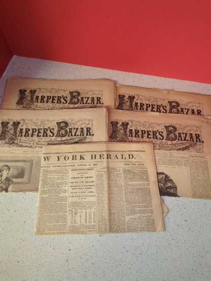 1860 New York herald news paper 4 Harper's Bazar 1880 1881