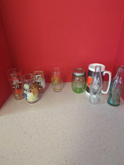 Novelty glasses-- Star wars, Cleveland browns, coca cola bottles, ball jar