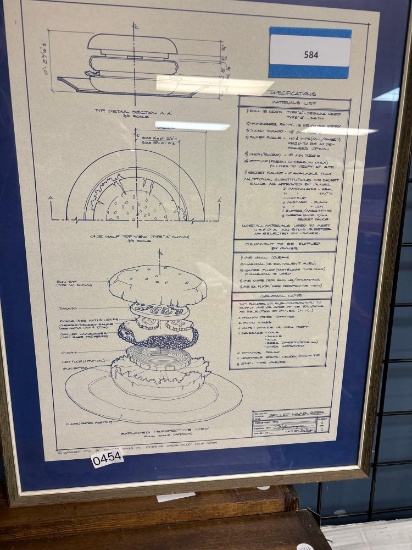 framed blueprint of a grilled hamburger