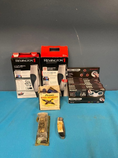 2 Remington hair cut kits new fidget widget shotgun shells 2 pocket knives