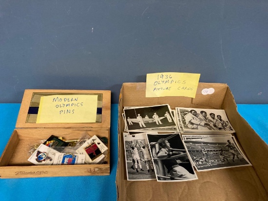 1936 Olympics picture cards and modern Olympic pins