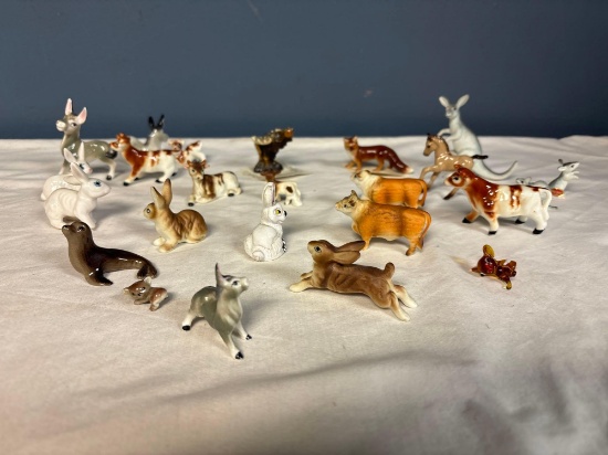 Miniature porcelain horses rabbits cows moose