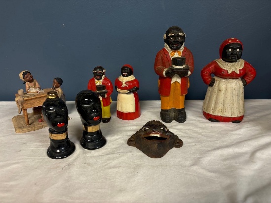 Enesco Miss Martha?s collection black Americana cast-iron plastic figure salt and pepper shakers