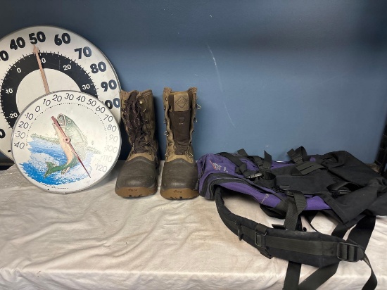 muck boots Arctic men?s size 12 Lowe Alpine 35L backpack Ohio thermometer fish clock