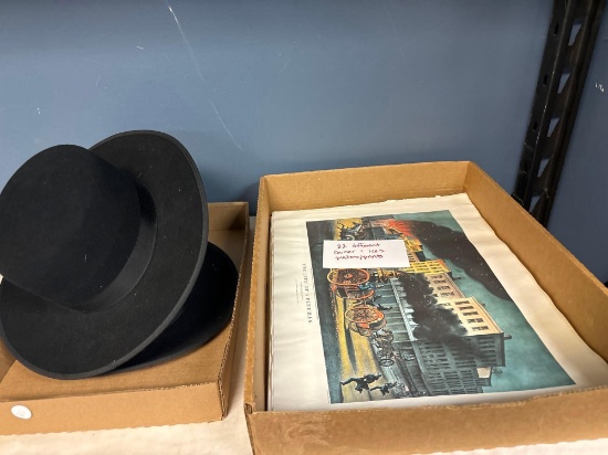 Black wool Amish made hats new old stock 22 different currier and Ives prints