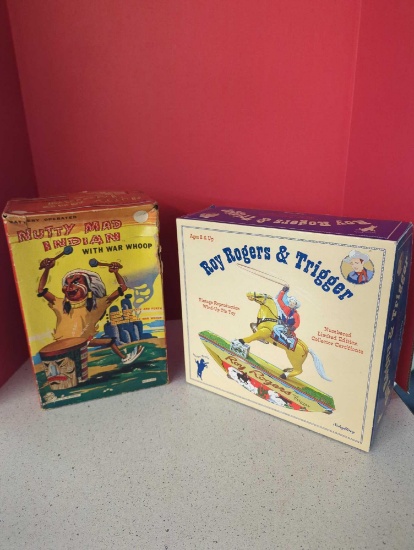 Nutty Mad Indian with war whoop in original box and Roy Rogers & trigger in box