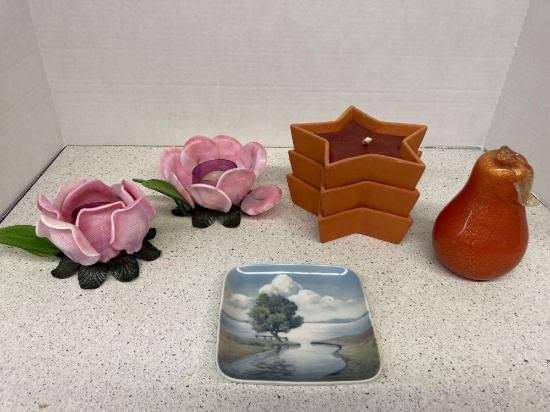 Art glass pear Denmark trinket dish candles