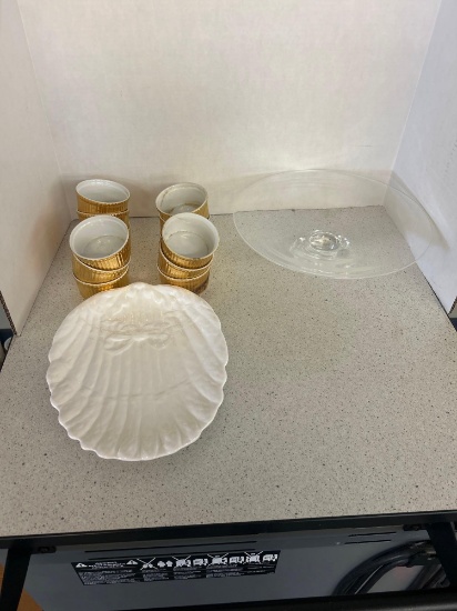 porcelain suffle dishes, dish, and cake pedestal