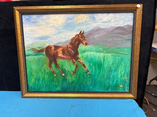 framed oil on canvas horse