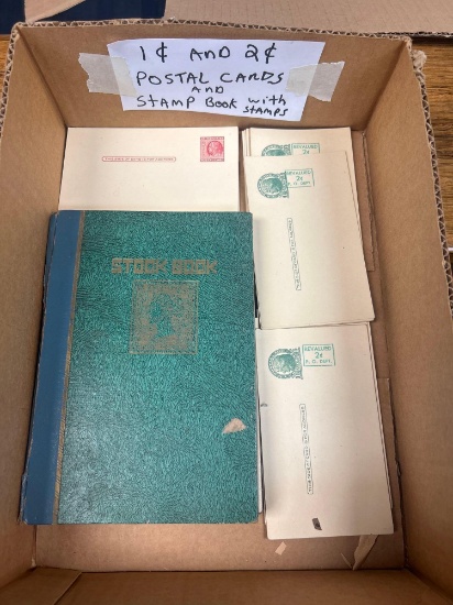 1c And 2c postal cards and stamp book with stamps